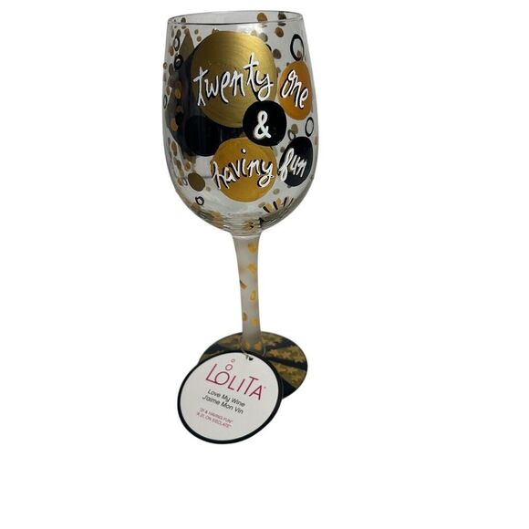 Lolita "21 & Having Fun" Hand-Painted Wine Glass 15 oz Birthday Gift - Picture 2 of 13
